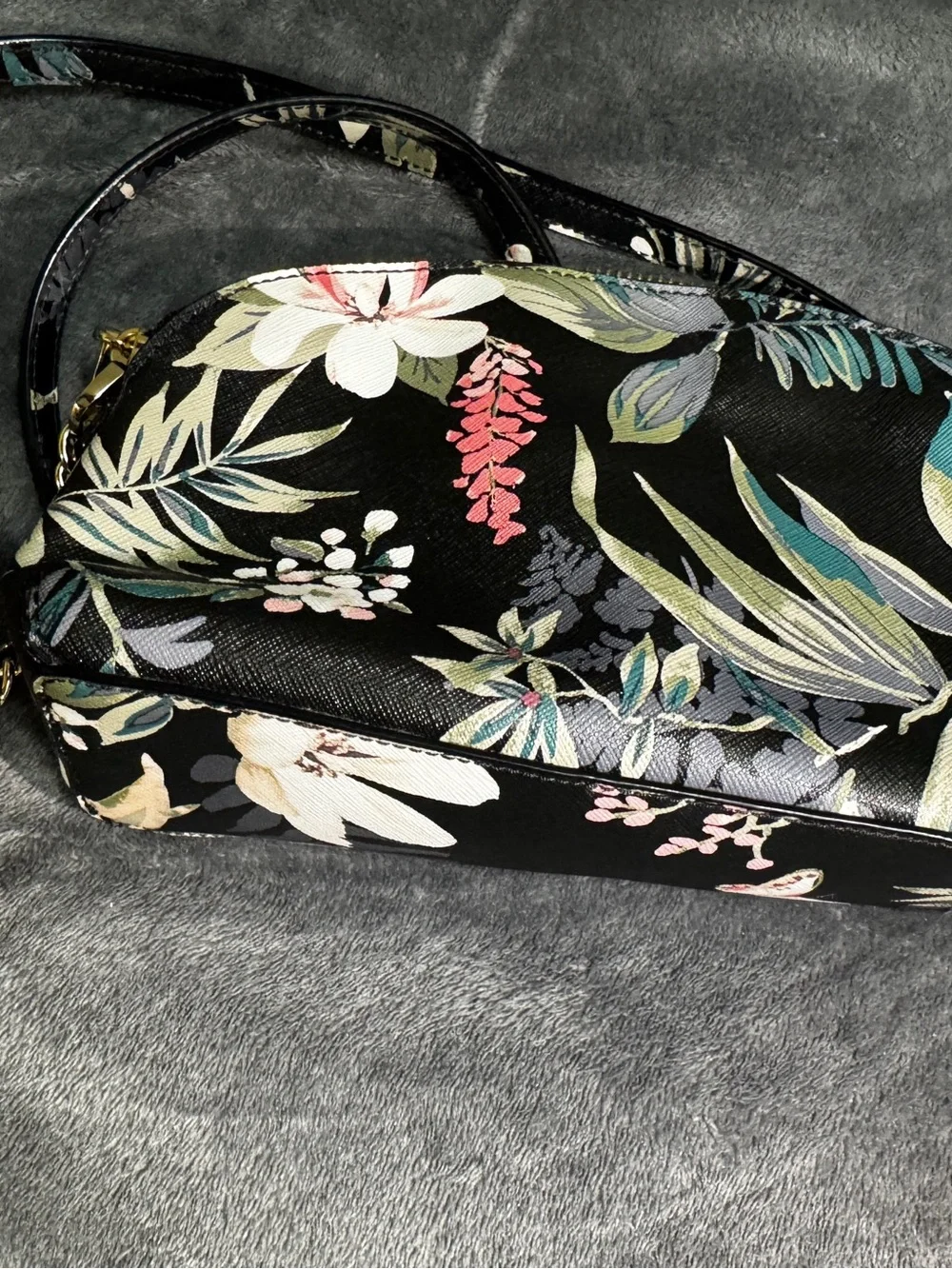 kate spade Black Floral Cosmetic Pouch with Pink and Teal Accents